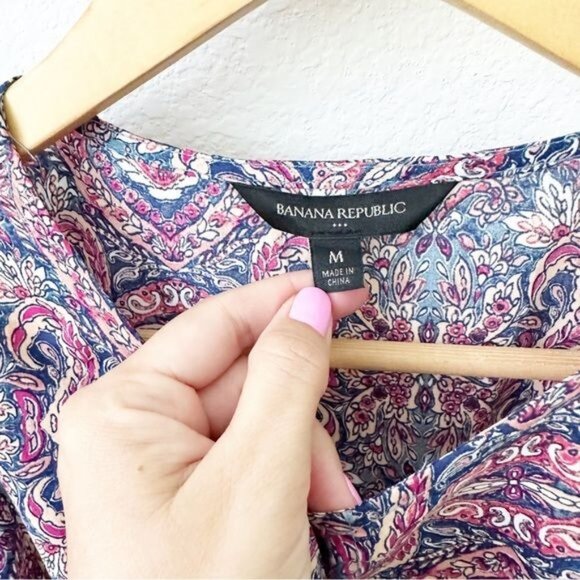 Banana Republic Balloon Sleeve Paisley Blouse Work Shirt Top Size M - Picture 2 of 8